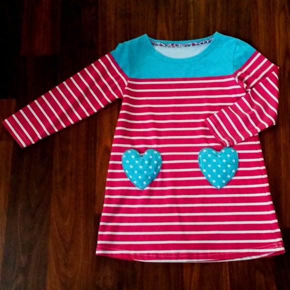 Pat Pat Other - HOST PICK: Girls' PatPat Striped Dress with Heart Pockets, size 130 (6/7), VGUC